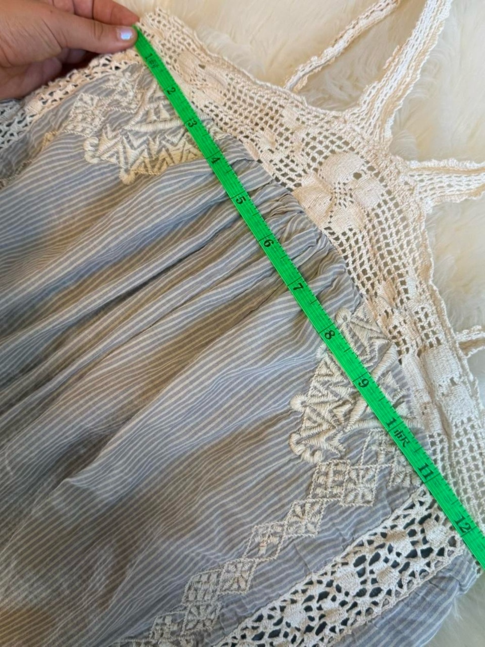 Free people blue & white boho maxi dress with crotchet trim - Picture 2 of 7